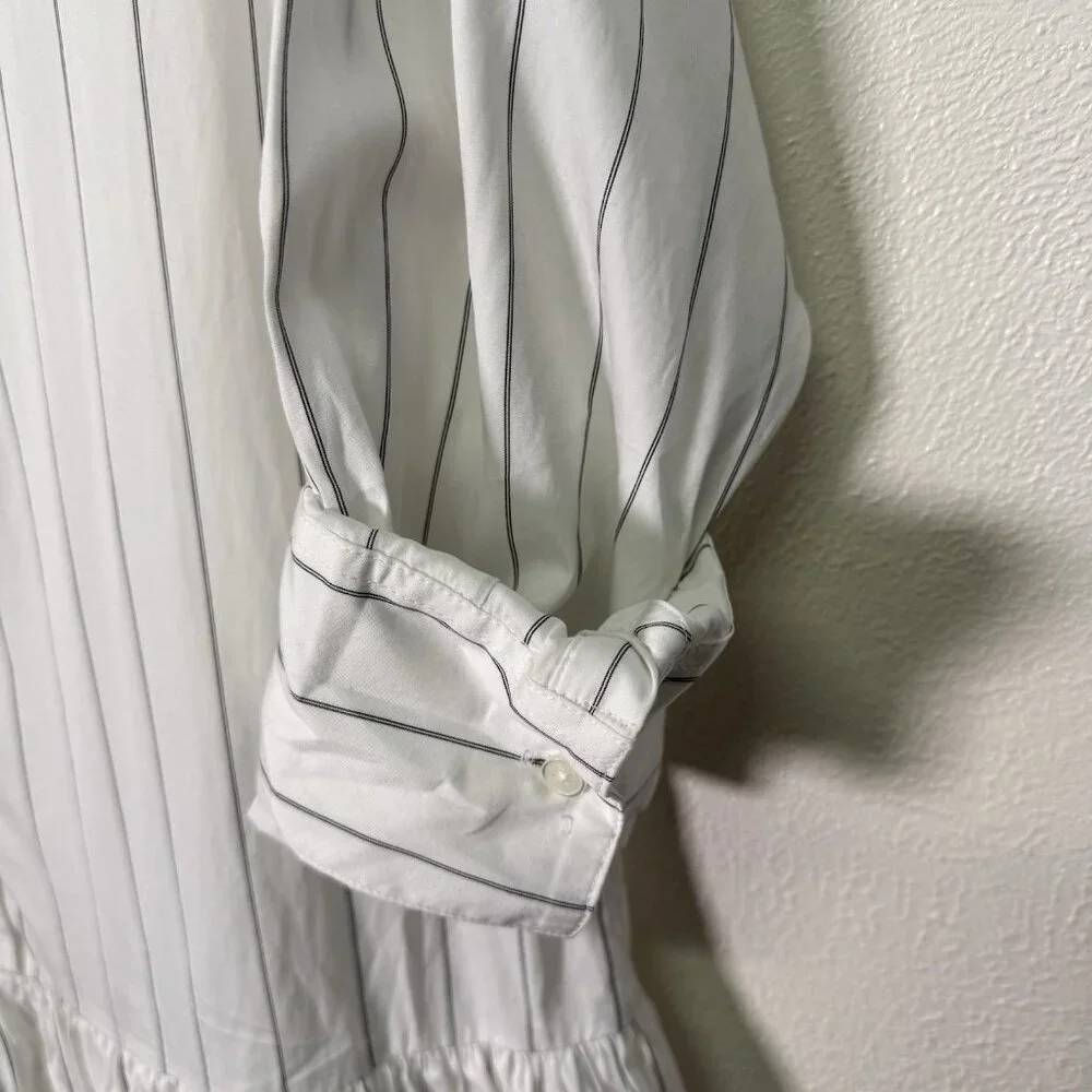 MADEWELL Bubble-Hem Mini Shirtdress in Pinstripe Poplin Dress X-Small - Picture 4 of 16